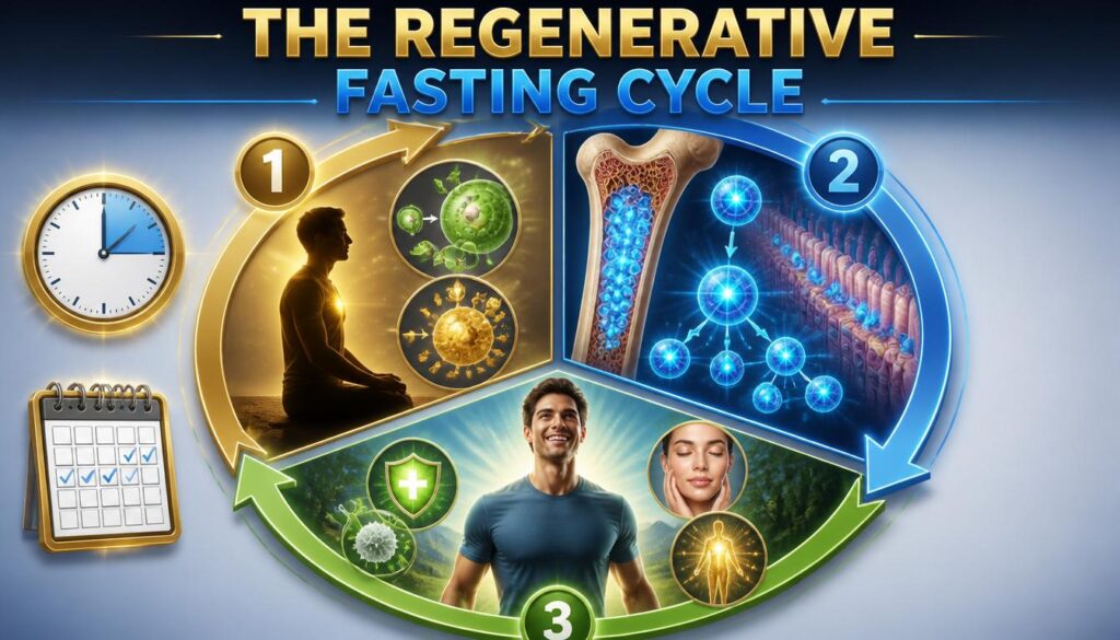 Regenerative fasting protocols trigger stem cell regeneration, immune system renewal, and cellular cleanup. Learn the 72‑hour fast, FMD, and refeeding science for longevity.
